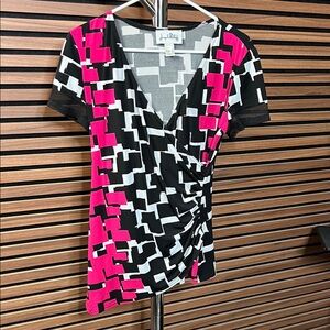 Women's Geometric Pink and Black Top | Joseph Ribkoff - Size 12